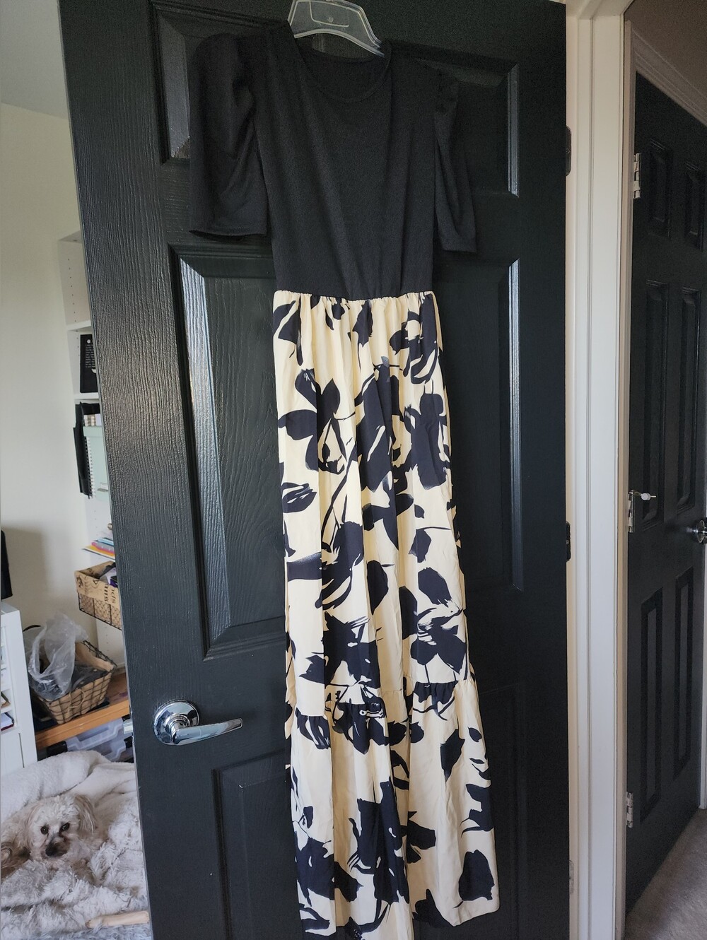 SHEIN Black Bodice with Cream and Black Floral Maxi Dress